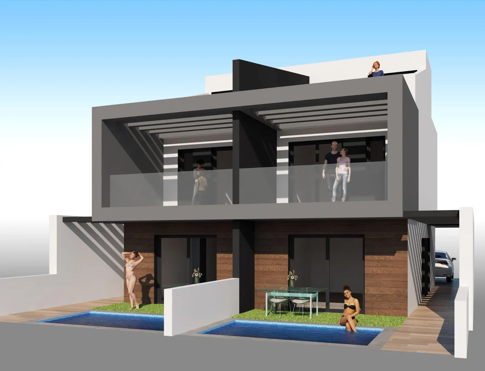 Modern Semi-Detached Villas with Private Pool Near the Sea in Santiago de la Ribera — 1